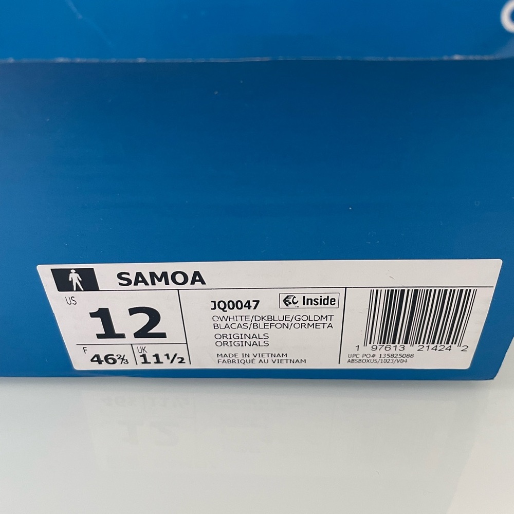 Adidas Samoa Sneakers White and Blue US12 JQ0047 - Picture 3 of 5